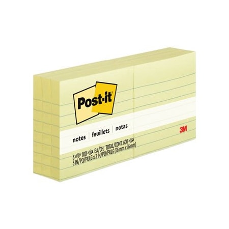 3M Post-it, Original Pads In Canary Yellow, 3 X 3, Lined, 100-Sheet, 6/pack 6306PK